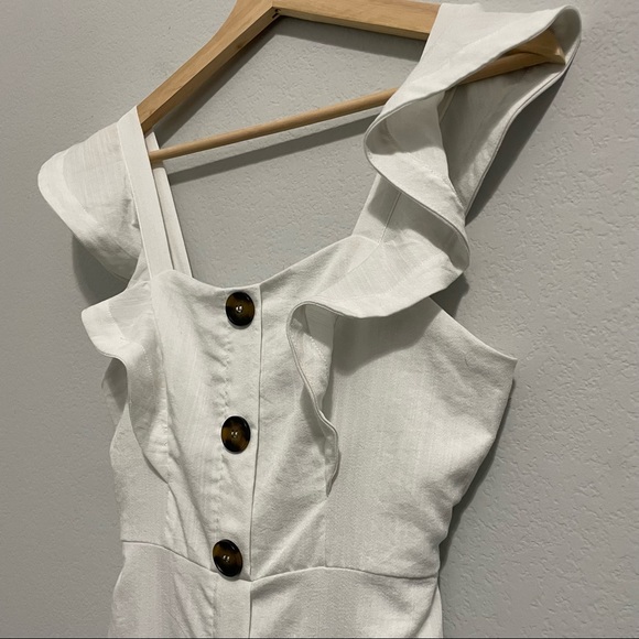 Aqua Dress Button Down Ruffle Sleeveless White Mini Womens XS - Picture 12 of 15